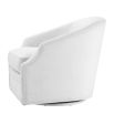 White, retro swivel chair with a curved back seat and thick seat cushion