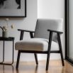Mid-century style armchair with modern silhouette and Stone coloured upholstery