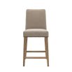 Bar stool with wood frame and upholstered seats finished with luxury brass studs