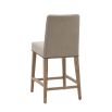 Bar stool with wood frame and upholstered seats finished with luxury brass studs