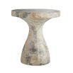 Elegant beige marble side table with slighly hourglass shaped plinth base and round top