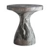 Grey marble side table with round top and slight hourglass shape plinth base