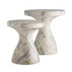 Elegant beige marble accent table with hourglass style silhouette