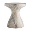 Elegant beige marble accent table with hourglass style silhouette