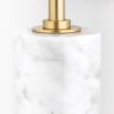 A chic white marble and aged brass dual globe wall lamp