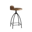 Industrial inspired stool with natural wooden seat and iron frame base
