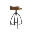 Industrial inspired stool with natural wooden seat and iron frame base