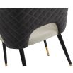 Elegant dining chairs with light grey velvet upholstery and quilted dark grey back
