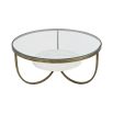 Enchanting Eclipse Coffee Table with white marble and antique gold details.