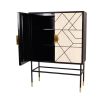 Glamorous cream and black bone inlay bar cabinet with golden accents