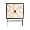Glamorous cream and black bone inlay bar cabinet with golden accents