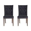 A set of two grey velvet buttonback dining chairs with whitewashed wooden legs 