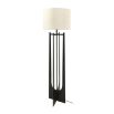 Contemporary dark oak finished floor lamp with natural linen shade