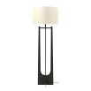 Contemporary dark oak finished floor lamp with natural linen shade