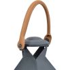 A beautiful, square shaped lantern with a powder-coated grey finish and woven rustic handle