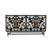 Geometric black and white pattern buffet cabinet with gold details