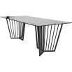 Geometric base dining table with tinted glass top