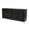 natural dark wooden sideboard with brass detailing