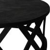 round dark wooden coffee table with luxurious detailed supportive beams