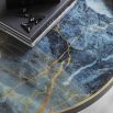 Elegant marble-painted blue tray top coffee table with gold rim