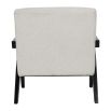 Minimal boucle upholstered armchair with black armrests