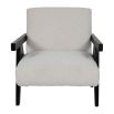 Minimal boucle upholstered armchair with black armrests