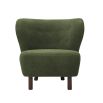 stunning boucle green armchair with sweeping back