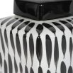 delicately painted jar with black patterned streaks. 