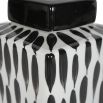 delicately painted jar with black patterned streaks. 