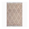 woven rug crafted from recycled bottles and made into lovely geometric design with fringed edges