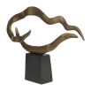 Gold wavy abstract sculpture on black plinth