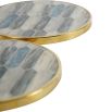 Brass edged coasters with blue mosaic design