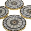 Grey patterned coasters with brass edges
