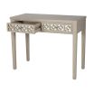 Console table with two frieze drawers with mirror glass and intricate wood design details