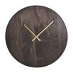 Circular wooden clock with brown smoked finish