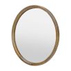 Round wall mirror framed in oak wood