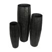 Set of three tall black planters with textured finish