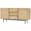Three drawer, two door wooden sideboard with metal base