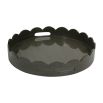 Round tray with scalloped edge in olive finish