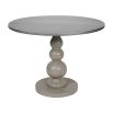 greywash round dining table with bobbin-style plinth base