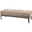 Taupe buttoned ottoman with brown wooden legs
