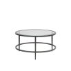 Set of 2 glass and wooden nesting coffee tables with metal legs
