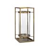 Medium metal framed lantern with floating design candle holder in brass antique finish
