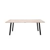 A stylish natural oak table with black iron legs