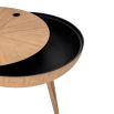 A gorgeous Nordic-inspired round oak coffee table with a removable top
