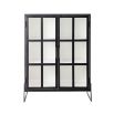 A chic, industrial-style display cabinet with a black oak and metal finish