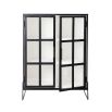 A chic, industrial-style display cabinet with a black oak and metal finish