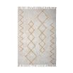 Cream and orange patterned wool rug with tassel details