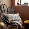 A gorgeous yellow and black patterned rectangular cushions with yellow fringing