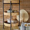 foldable three-shelf side table made in metal and rattan